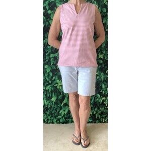 Vineyard Vines Sleeveless Pink & White Striped V-Neck Pullover Top, Size Small